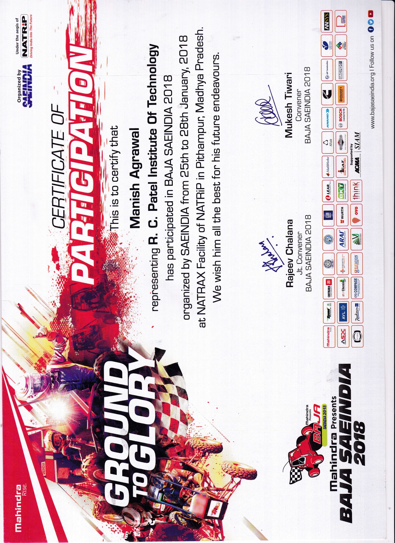 SAE India Mahindra Baja Certificate